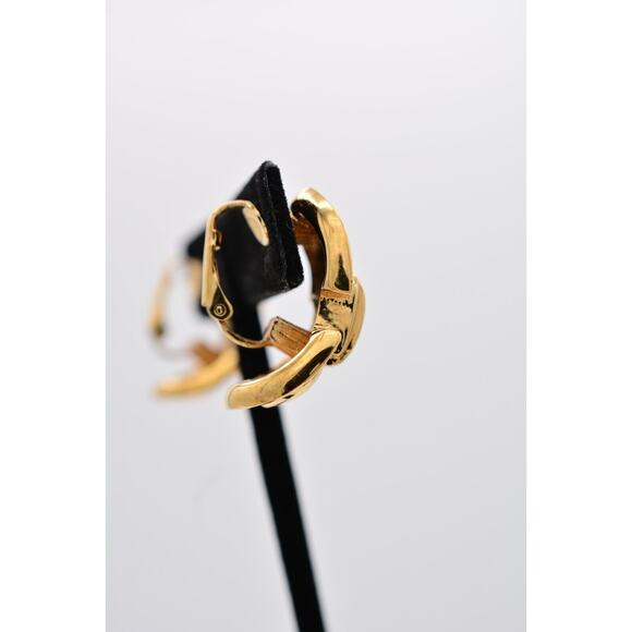 Givenchy Clip On Hoops Earrings Shiny Gold Chunky Runway Vintage Signed BinAI - Picture 8 of 12